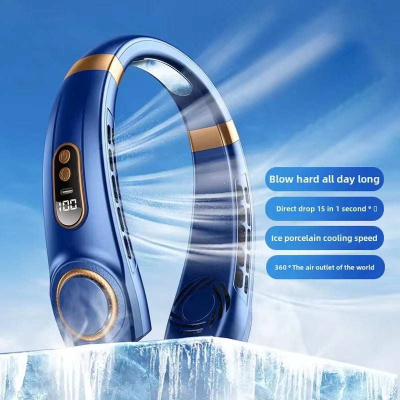 Lightweight Neck Air Cooling Fan Typc Rechargeable Outdoor Travel Sport Portable Wearable Mini Hanging Neck Fan 5 Speed Wind