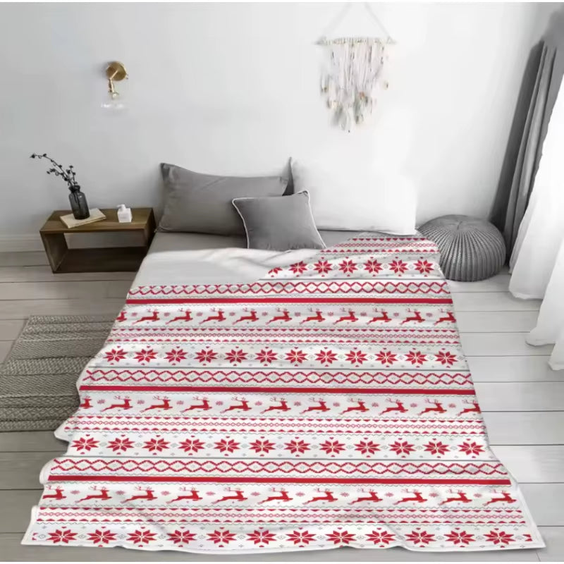 1Pc Christmas Blanket Deer Snowflake 3D Print Smooth Flannel Blanket for Home Living Room Bedroom Decor New Year Christmas Gift