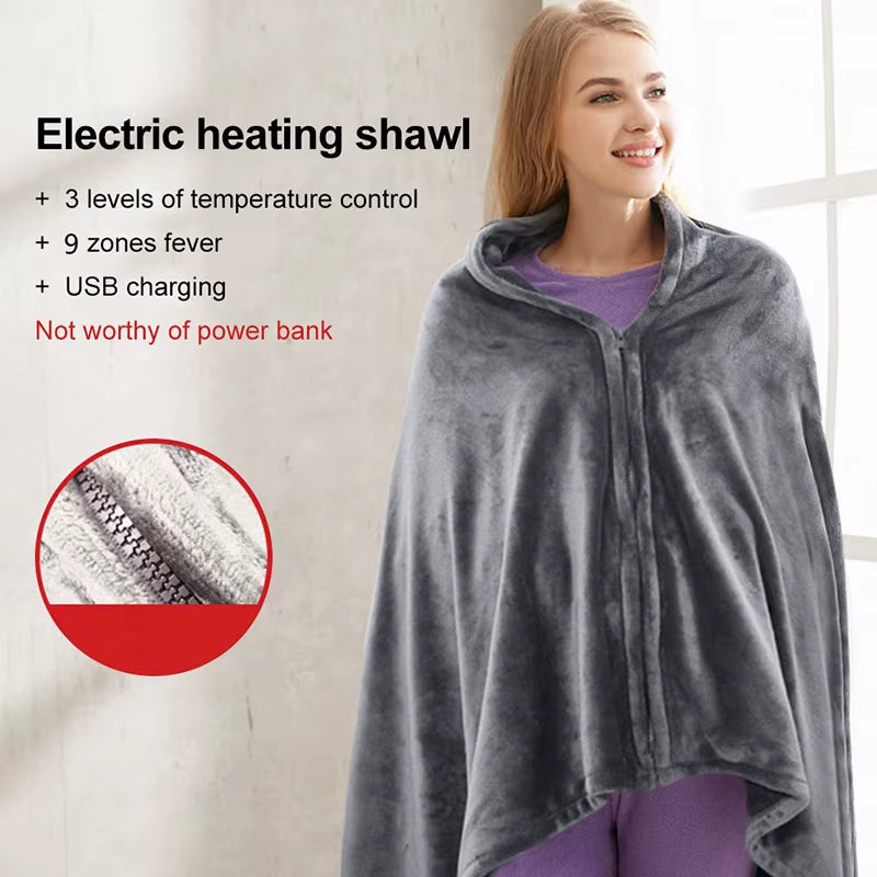 Electric Heated Blanket with USB Charge 3 Heating Level Heated Shawl Throw Blanket Coral Velvet 9 Heated Areas for Home Office