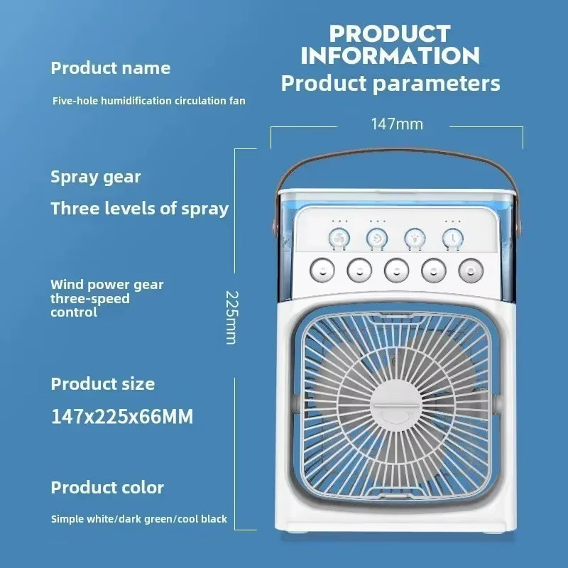 Portable Misting Fan 3 Speed Desktop Mini Air Conditioner Rechargeable Water Cooling Mist Fan with 500Ml Water Tank Cooling Fan