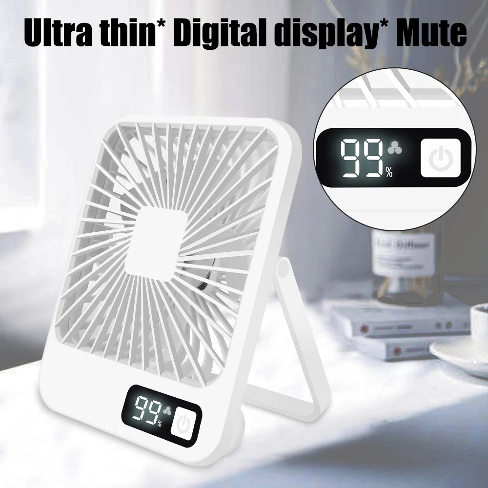 Office Fan with 5-Speed Strong Air Flow Digital Display Strong Air Flow Cooling Fan Super Silent Small Desktop Fan USB Charging