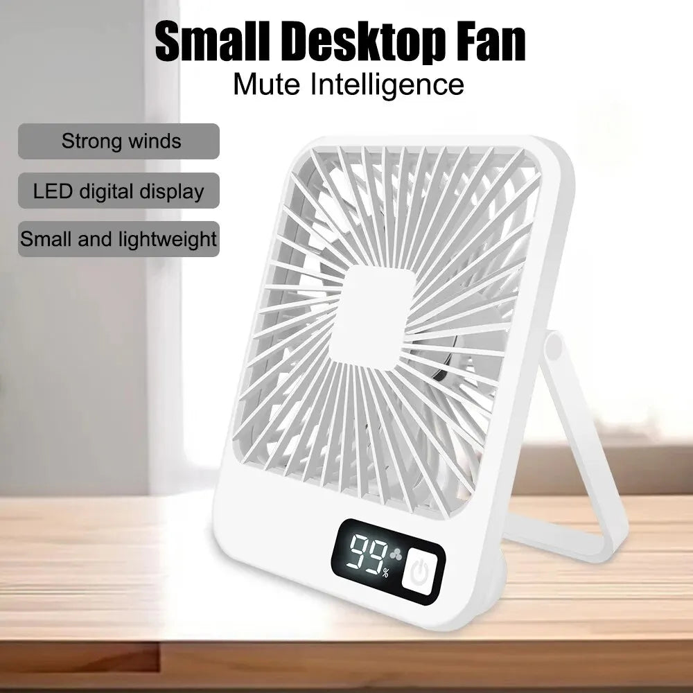 Office Fan with 5-Speed Strong Air Flow Digital Display Strong Air Flow Cooling Fan Super Silent Small Desktop Fan USB Charging