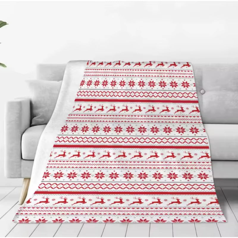 1Pc Christmas Blanket Deer Snowflake 3D Print Smooth Flannel Blanket for Home Living Room Bedroom Decor New Year Christmas Gift