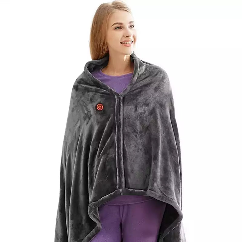 Electric Heated Blanket with USB Charge 3 Heating Level Heated Shawl Throw Blanket Coral Velvet 9 Heated Areas for Home Office