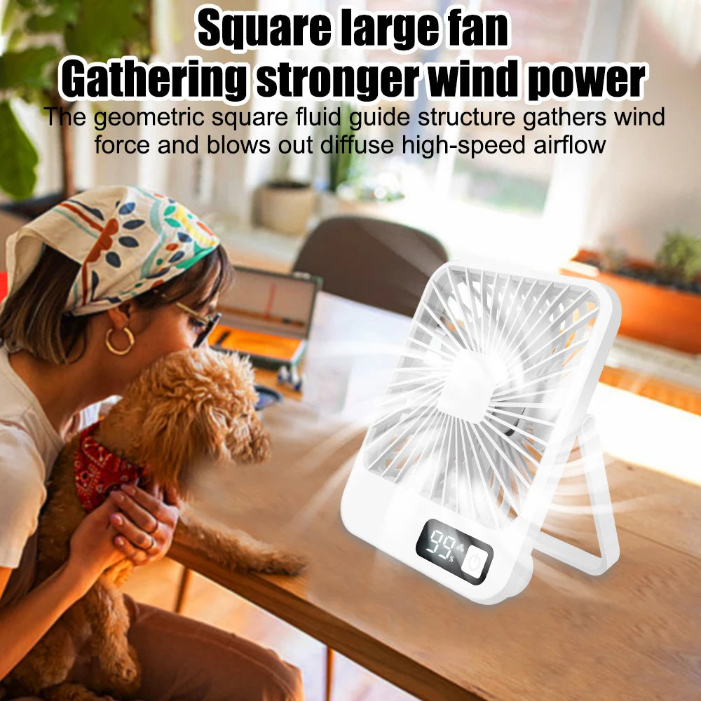 Office Fan with 5-Speed Strong Air Flow Digital Display Strong Air Flow Cooling Fan Super Silent Small Desktop Fan USB Charging