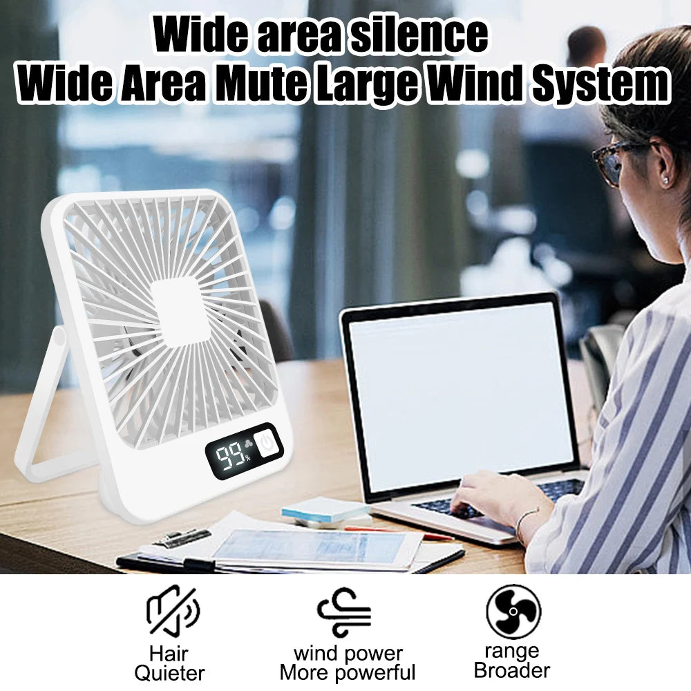 Office Fan with 5-Speed Strong Air Flow Digital Display Strong Air Flow Cooling Fan Super Silent Small Desktop Fan USB Charging