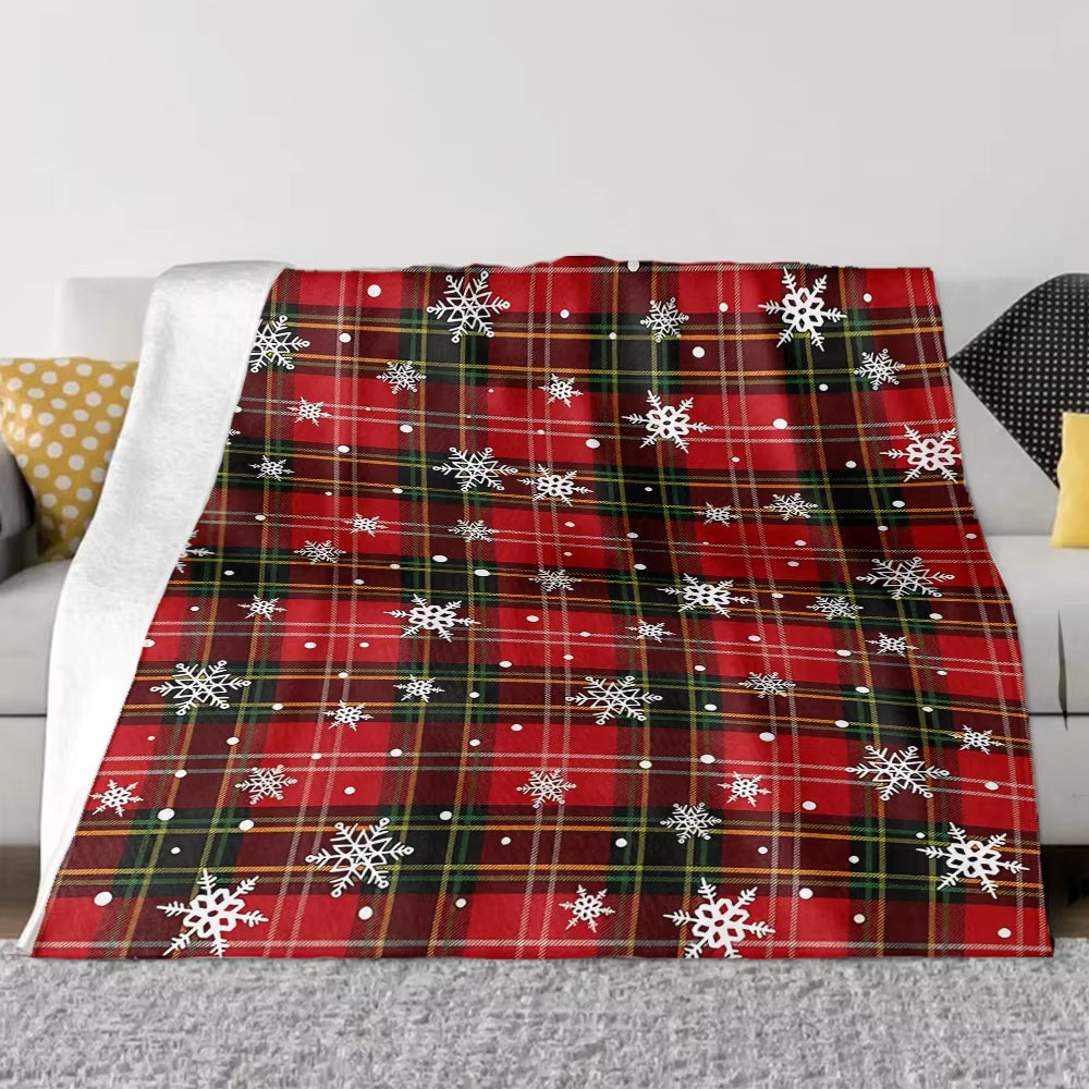 Christmas Red Green Buffalo Plaid Check Flannel Throw Blanket,Xmas Snowflake Birthday Gifts,Winter Holiday Soft Blankets for Bed