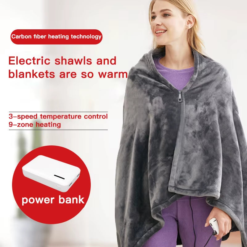 Electric Heated Blanket with USB Charge 3 Heating Level Heated Shawl Throw Blanket Coral Velvet 9 Heated Areas for Home Office