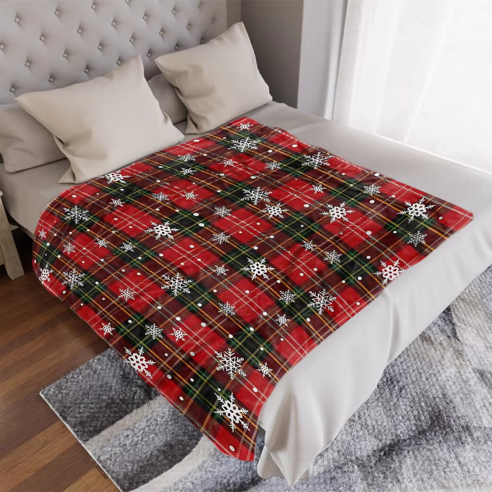 Christmas Red Green Buffalo Plaid Check Flannel Throw Blanket,Xmas Snowflake Birthday Gifts,Winter Holiday Soft Blankets for Bed