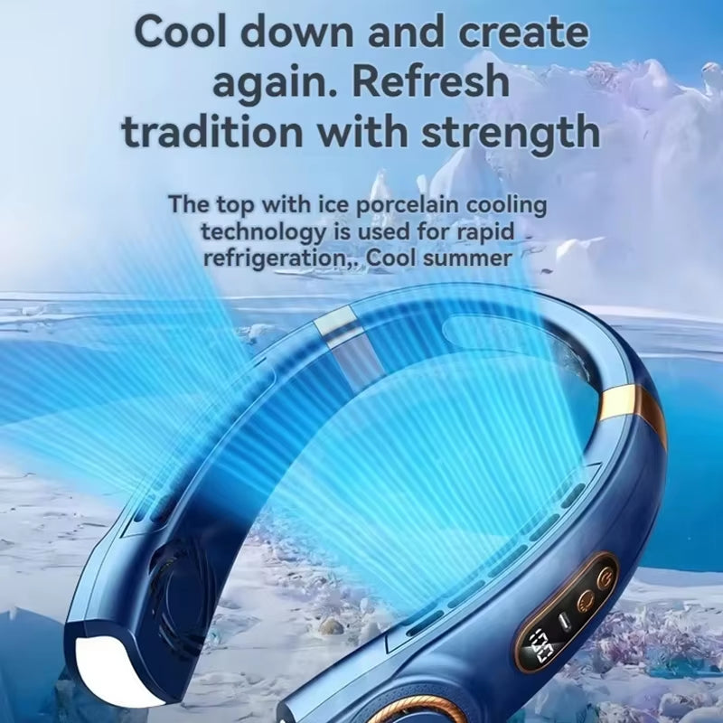 Lightweight Neck Air Cooling Fan Typc Rechargeable Outdoor Travel Sport Portable Wearable Mini Hanging Neck Fan 5 Speed Wind