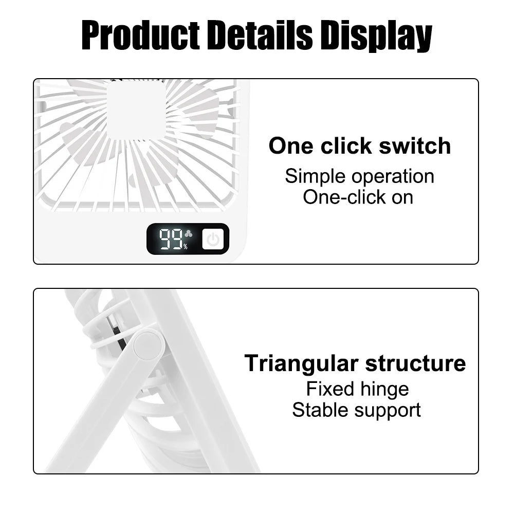Office Fan with 5-Speed Strong Air Flow Digital Display Strong Air Flow Cooling Fan Super Silent Small Desktop Fan USB Charging