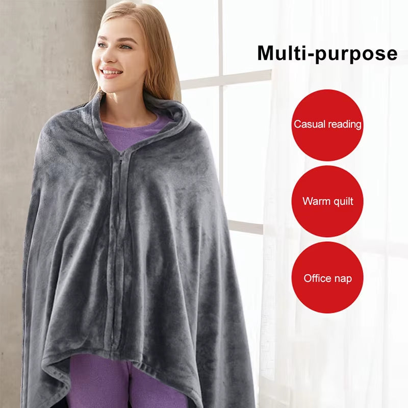 Electric Heated Blanket with USB Charge 3 Heating Level Heated Shawl Throw Blanket Coral Velvet 9 Heated Areas for Home Office