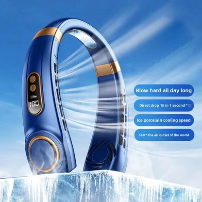 Lightweight Neck Air Cooling Fan Typc Rechargeable Outdoor Travel Sport Portable Wearable Mini Hanging Neck Fan 5 Speed Wind