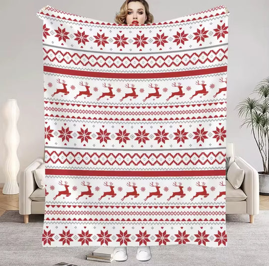 1Pc Christmas Blanket Deer Snowflake 3D Print Smooth Flannel Blanket for Home Living Room Bedroom Decor New Year Christmas Gift
