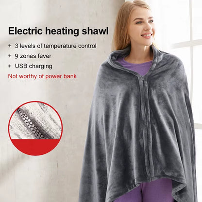 Electric Heated Blanket with USB Charge 3 Heating Level Heated Shawl Throw Blanket Coral Velvet 9 Heated Areas for Home Office