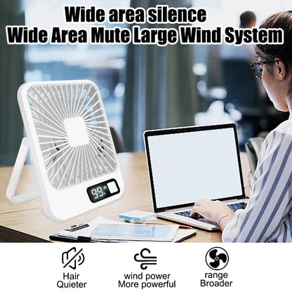 Office Fan with 5-Speed Strong Air Flow Digital Display Strong Air Flow Cooling Fan Super Silent Small Desktop Fan USB Charging