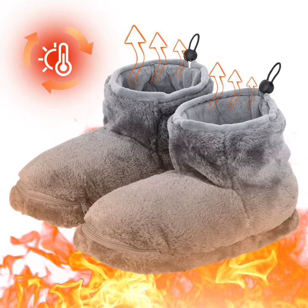 USB Heater Foot Shoes Winter Warm Snow Boots Comfortable Plush Warm Electric Slippers Electric Heated Shoes for Women Men
